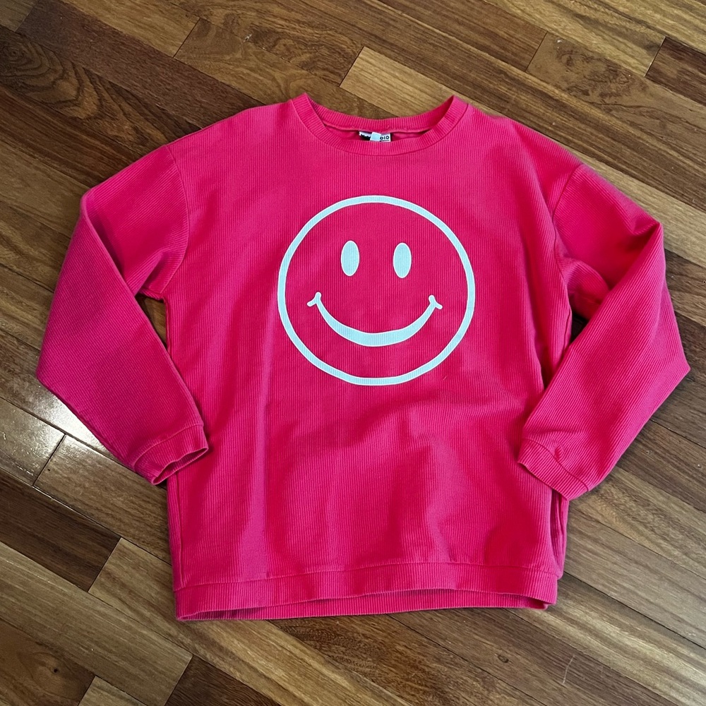 KatyDid Corded Ribbed Smiley Face Sweatshirt